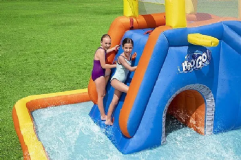 מתקן קפיצה מתנפח עם מים | 53377 | פארק מים מסלול מירוצים | Bestway|מגלשה+קיר טיפוס+שיכשוכית