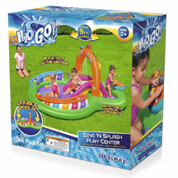 53117 בריכת פעילות מתנפחת Bestway - גשר המוזיקה הכוללת משחקי כדור, מגלשה ומתז מים